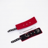 Черно-красные наручники с красной строчкой Sex - Crazy Handmade - купить с доставкой в Тольятти