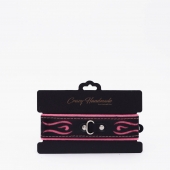 Черно-розовый кожаный ошейник с розовой строчкой - Crazy Handmade - купить с доставкой в Тольятти