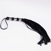 Черный кожаный флоггер со стальной ручкой - 45 см. - Crazy Handmade - купить с доставкой в Тольятти