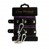 Черно-фиолетовые скругленные наручники с мягкой подкладкой - Crazy Handmade - купить с доставкой в Тольятти