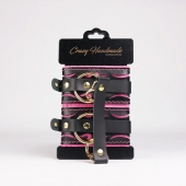 Черные кожаные оковы с розовой строчкой - Crazy Handmade - купить с доставкой в Тольятти