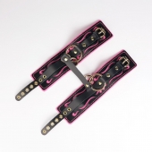 Черные кожаные оковы с розовой строчкой - Crazy Handmade - купить с доставкой в Тольятти