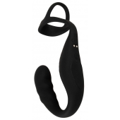 Черное эрекционное кольцо со стимуляцией промежности и анальной пробкой Cock Ring with RC Prostate Plug - Orion - в Тольятти купить с доставкой