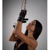 Черные высокие кожаные наручники для подвешивания - Crazy Handmade - купить с доставкой в Тольятти