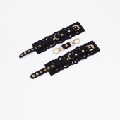 Черные кожаные наручники с узорами и золотистой фурнитурой - Crazy Handmade - купить с доставкой в Тольятти