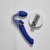 Синий безремневой страпон Multi Orgasm Bendable Strap-On size XL с клиторальной стимуляцией - Strap-on-me - купить с доставкой в Тольятти