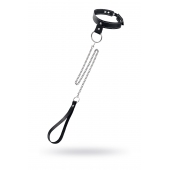 Черный узкий однослойный ошейник с серебристым поводком-цепочкой - Pecado - купить с доставкой в Тольятти