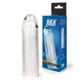 Прозрачная закрытая насадка на пенис с ребрышками - 16 см. - Sex Expert - в Тольятти купить с доставкой