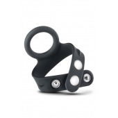 Черное эрекционное кольцо с подхватом мошонки на кнопках VS6 - Blush Novelties - в Тольятти купить с доставкой