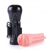 Телесный мастурбатор-вагина в черной колбе с вибрацией - Boys of Toys - в Тольятти купить с доставкой