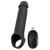 Черная вибронасадка для пениса с хомутом для мошонки и пультом ДУ Remote Controlled Penis Extension - Orion - в Тольятти купить с доставкой