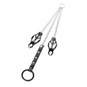 Черно-серебристые зажимы для сосков с кольцом для пениса TOYFA Metal - ToyFa - купить с доставкой в Тольятти