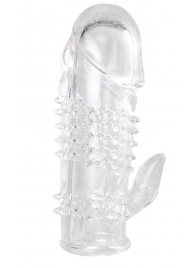 Прозрачная гелевая насадка с шипами и клиторальным отростком - 13 см. - Toyfa Basic - в Тольятти купить с доставкой
