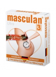 Розовые презервативы Masculan Ultra Long Pleasure с колечками, пупырышками и продлевающим эффектом - 3 шт. - Masculan - купить с доставкой в Тольятти