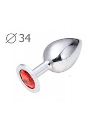 Коническая серебристая анальная втулка с красным кристаллом - 8,2 см. - Anal Jewelry Plug - купить с доставкой в Тольятти