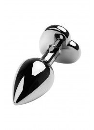 Серебристая коническая анальная пробка с красным кристаллом-сердечком - 7 см. - ToyFa - купить с доставкой в Тольятти