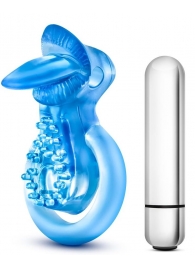 Голубое эрекционное виброкольцо 10 Function Vibrating Tongue Ring - Blush Novelties - в Тольятти купить с доставкой