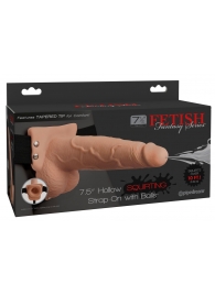 Телесный полый страпон с имитацией эякуляции 7.5  Hollow Squirting Strap-On with Balls Flesh - 21,6 см. - Pipedream - купить с доставкой в Тольятти