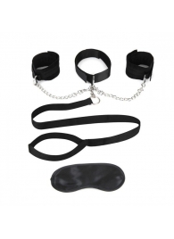 Чёрный ошейник с наручниками и поводком Collar Cuffs   Leash Set - Lux Fetish - купить с доставкой в Тольятти