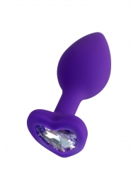 Фиолетовая анальная втулка Diamond Heart с прозрачным кристаллом - 7 см. - ToyFa - купить с доставкой в Тольятти
