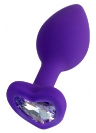 Фиолетовая анальная втулка Diamond Heart с прозрачным кристаллом - 7 см. - ToyFa - купить с доставкой в Тольятти