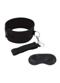 Черный ошейник с длинным поводком Collar and Leash Set - Lux Fetish - купить с доставкой в Тольятти