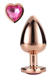 Золотистая анальная втулка с кристаллом-сердечком розового цвета - 7,1 см. - Dream Toys - купить с доставкой в Тольятти