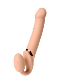 Телесный безремневой вибрострапон Vibrating Bendable Strap-On L - Strap-on-me - купить с доставкой в Тольятти