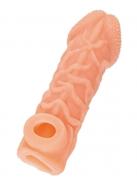 Телесная закрытая насадка с венками Cock Sleeve Size S - 13,8 см. - KOKOS - в Тольятти купить с доставкой