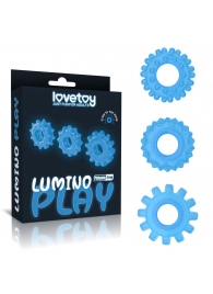 Набор из 3 голубых, светящихся в темноте эрекционных колец Lumino Play - Lovetoy - в Тольятти купить с доставкой