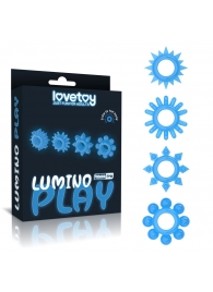 Набор из 4 голубых, светящихся в темноте эрекционных колец Lumino Play - Lovetoy - в Тольятти купить с доставкой