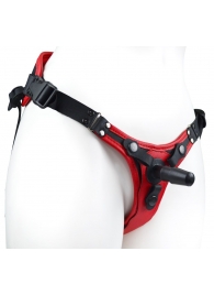 Красно-черный женский пояс с 2 способами крепления насадок и вагинальной пробкой - LOVETOY (А-Полимер) - купить с доставкой в Тольятти