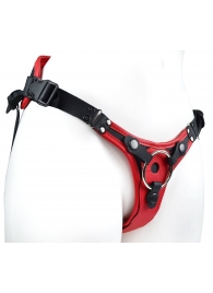 Красно-черный женский пояс с 2 способами крепления насадок и вагинальной пробкой - LOVETOY (А-Полимер) - купить с доставкой в Тольятти