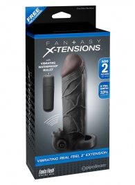 Чёрная вибронасадка с кольцом Vibrating Real Feel 2 Extension - 16 см. - Pipedream - в Тольятти купить с доставкой