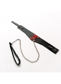 Черный широкий ошейник с красным декором и поводком - Crazy Handmade - купить с доставкой в Тольятти