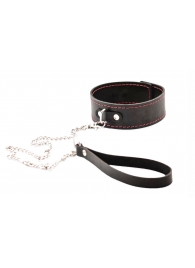 Черный широкий ошейник с красной строчкой и поводком - Crazy Handmade - купить с доставкой в Тольятти