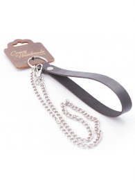 Серебристый металлический поводок с кожаной черной ручкой - 80 см. - Crazy Handmade - купить с доставкой в Тольятти