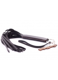 Черная кожаная плеть с удобной ручкой - 50 см. - Crazy Handmade - купить с доставкой в Тольятти