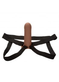 Коричневый фаллопротез из силикона Extension with Harness - 15,75 см. - California Exotic Novelties - купить с доставкой в Тольятти