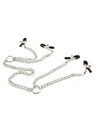 Серебристые зажимы для сосков и половых губ на тонкой цепочке - Notabu - купить с доставкой в Тольятти