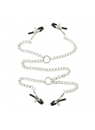 Серебристые зажимы для сосков и половых губ на тонкой цепочке - Notabu - купить с доставкой в Тольятти