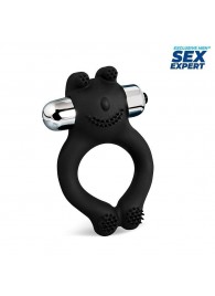 Черное силиконовое эрекционное виброкольцо Sex Expert - Sex Expert - в Тольятти купить с доставкой