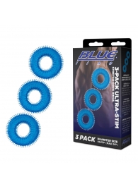 Комплект из трех голубых колец для эрекции 3-Pack Ultra-Stim Stretch Cock Rings - BlueLine - в Тольятти купить с доставкой