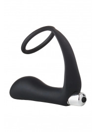 Черное эрекционное кольцо с вибропробкой Vibrating Anal Plug With Cockring - Dream Toys - в Тольятти купить с доставкой