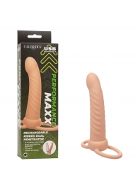 Телесная насадка для двойного проникновения Rechargeable Ribbed Dual Penetrator с вибрацией - California Exotic Novelties - купить с доставкой в Тольятти