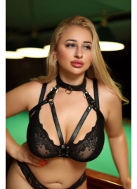 Черная кожаная сбруя с ошейником plus size из нежной кожи - БДСМ Арсенал - купить с доставкой в Тольятти