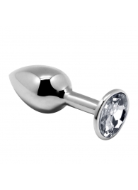 Серебристая анальная втулка с прозрачным кристаллом Mini Metal Butt Plug Size M - 8 см. - Adrien Lastic