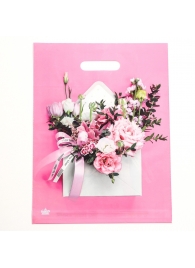 Розовый пакет с цветочным принтом и вырубной ручкой (40х31 см) - Сима-Ленд - купить с доставкой в Тольятти