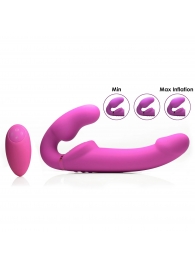 Розовый безремневой страпон с вибрацией и функцией расширения Inflatable Ergo-Fit Strapless Strap-On - XR Brands - купить с доставкой в Тольятти