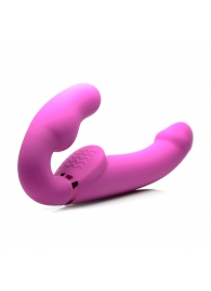 Розовый безремневой страпон с вибрацией и функцией расширения Inflatable Ergo-Fit Strapless Strap-On - XR Brands - купить с доставкой в Тольятти
